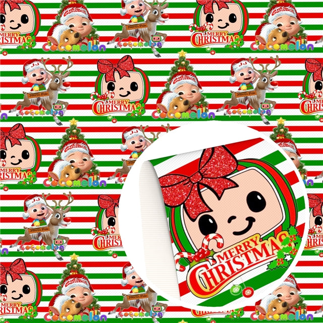 Christmas Cocomelon on Stripes Faux Leather Sheet