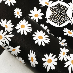 Floral Daisys on Black Faux Leather Sheet