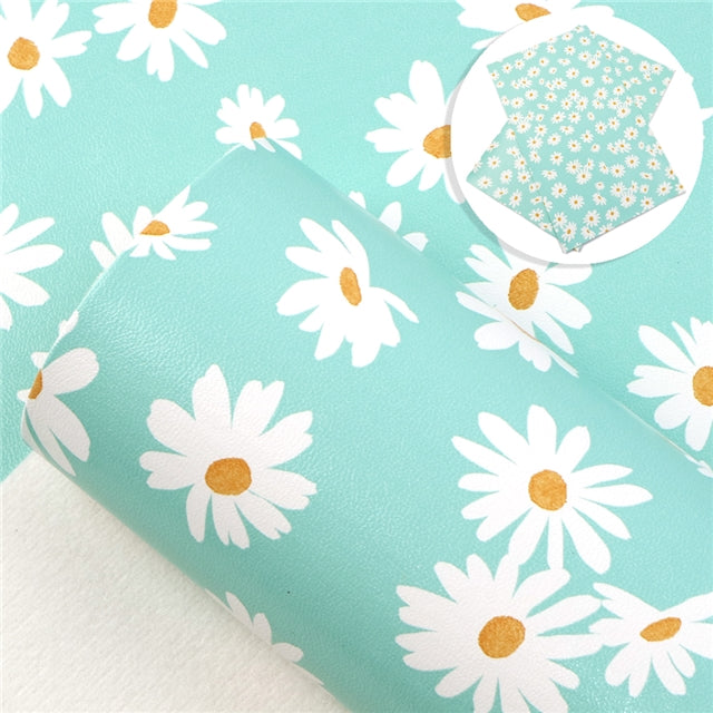 Floral Daisys on Blue Faux Leather Sheet