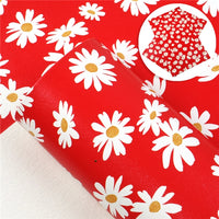 Floral Daisys on Red Faux Leather Sheet