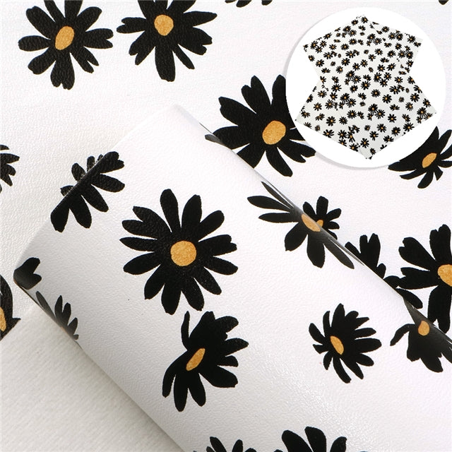 Floral Daisys on White Faux Leather Sheet