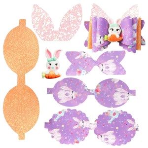 Pre Cut Easter Orange, Purple & Bunny with Carrot Faux Leather Bow