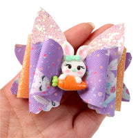 Pre Cut Easter Orange, Purple & Bunny with Carrot Faux Leather Bow
