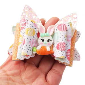 Pre Cut Easter Pastel Eggs & Bunny with Carrot Faux Leather Bow
