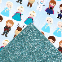 Frozen Characters with Blue Fine Glitter Double Sided Faux Leather Sheet