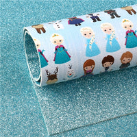 Frozen Characters with Blue Fine Glitter Double Sided Faux Leather Sheet
