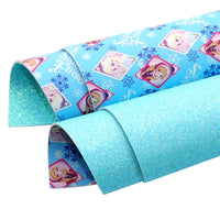 Frozen Sisters Snowflakes with Blue Fine Glitter Double Sided Faux Leather Sheet
