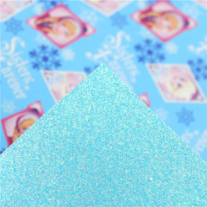 Frozen Sisters Snowflakes with Blue Fine Glitter Double Sided Faux Leather Sheet