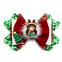 Pre Cut Christmas Girl with Reindeer Hat Faux Leather Bow
