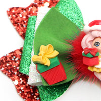 Pre Cut Christmas Girl with Santa Hat Faux Leather Bow
