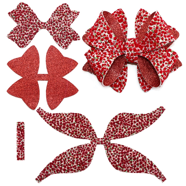 Pre Cut Christmas Glitter Faux Leather Bow