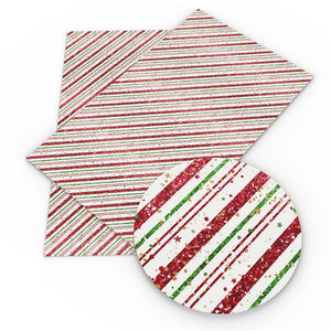 Christmas Glitter Stripes with Specks Faux Leather Sheet