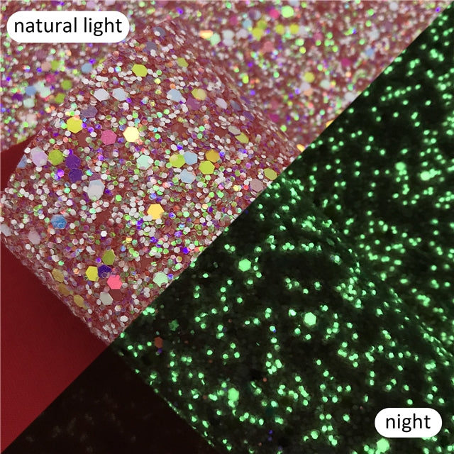 Glow in the Dark Chunky Glitter Faux Leather Sheet