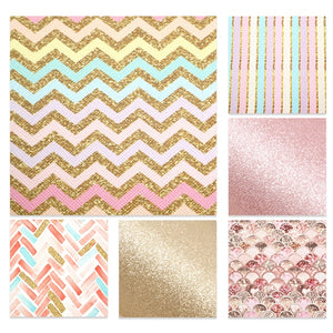 Gold & Pink Glitter Look Faux Leather Full Sheet Pack of 6