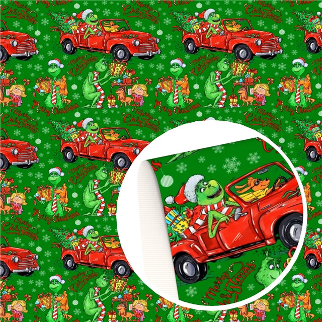 Christmas Grinch Car Faux Leather Sheet
