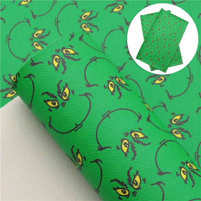 Christmas Grinch Face on Green Faux Leather Sheet