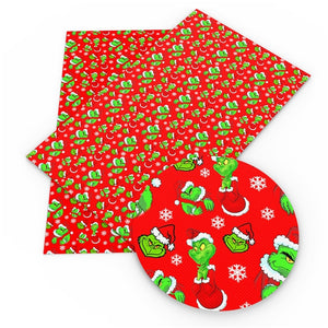 Christmas Grinch on Red Faux Leather Sheet