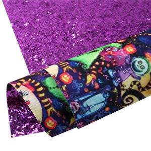 Halloween Jack Moon with Purple Chunky Glitter Double Sided Faux Leather Sheet
