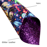 Halloween Jack Moon with Purple Chunky Glitter Double Sided Faux Leather Sheet
