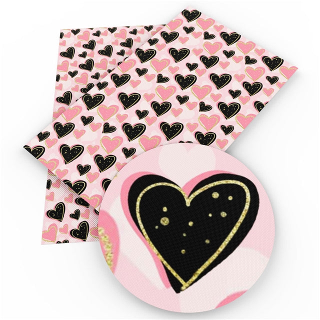 Hearts Black on Pink Faux Leather Sheet