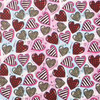 Hearts with Patterns & Pink Glitter Double Sided Faux Leather Sheet