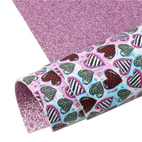 Hearts with Patterns & Pink Glitter Double Sided Faux Leather Sheet
