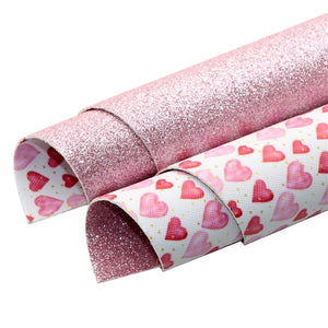 Hearts with Pink Glitter Double Sided Faux Leather Sheet