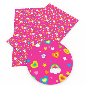 Hearts & Rainbows on Hot Pink Faux Leather Sheet