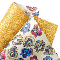 Hogwart Houses on Golden Fine Glitter Double Sided Faux Leather Sheet
