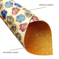 Hogwart Houses on Golden Fine Glitter Double Sided Faux Leather Sheet
