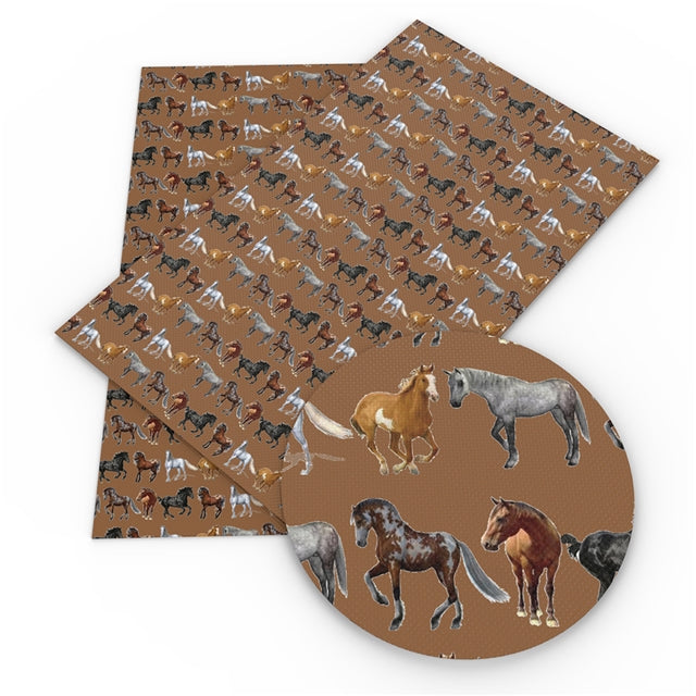 Horses on Brown Faux Leather Sheet