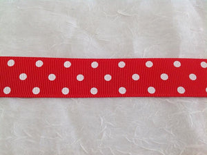Spots Hot Red / White 7/8" Ribbon