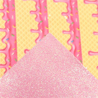 Ice Cream Drips with Pink Fine Glitter Double Sided Faux Leather Sheet
