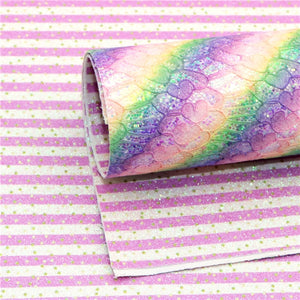 Lace Rainbow with Glitter Stripes Double Sided Faux Leather Sheet