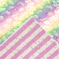 Lace Rainbow with Glitter Stripes Double Sided Faux Leather Sheet
