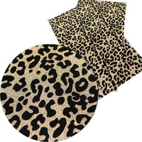 Leopard Golden Flocking Glitter Faux Leather Sheet