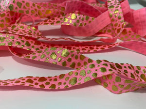 Leopard Gold Foil on Pink 5/8" FOE (5 Yards)