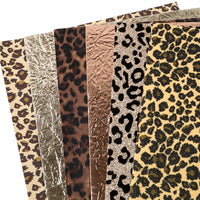 Leopard Print & Metallic Mix Faux Leather Full Sheet Pack of 6