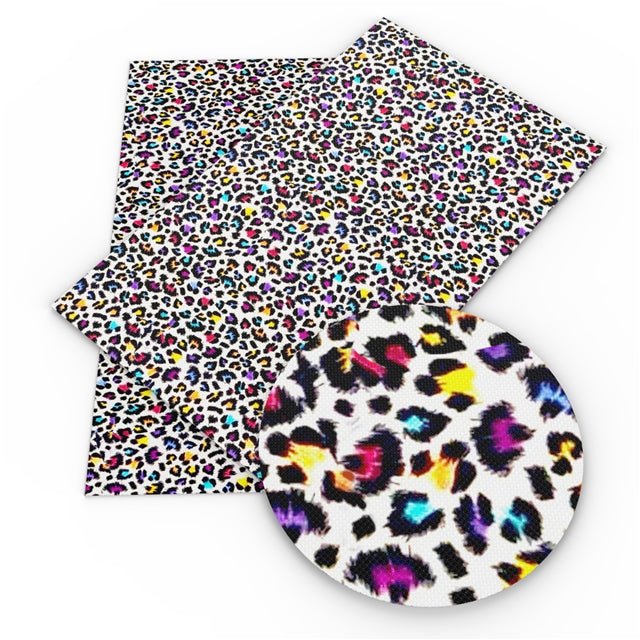 Leopard Rainbow On White Smooth Faux Leather Sheet