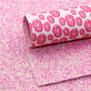 Kissing Lips with Pink Heart Chunky Glitter Double Sided Sheet