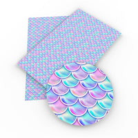 Mermaid Scales Blues & Pinks Faux Leather Sheet