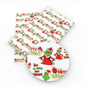 Christmas Merry Grinchmas on White Faux Leather Sheet