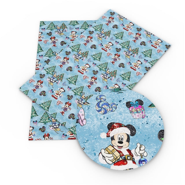 Christmas Mickey & Gang on Ombre Snow Faux Leather Sheet