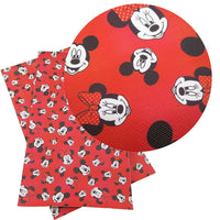 Mickey & Minnie on Red Faux Leather Sheet