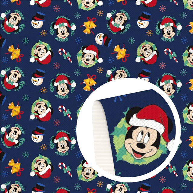 Christmas Mickey on Dark Blue Faux Leather Sheet