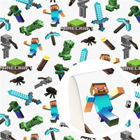 Minecraft on White Faux Leather Sheet