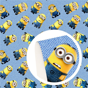 Minions on Denim Faux Leather Sheet