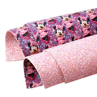 Minnie on Pink Chunky Glitter Double Sided Faux Leather Sheet
