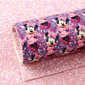 Minnie on Pink Chunky Glitter Double Sided Faux Leather Sheet