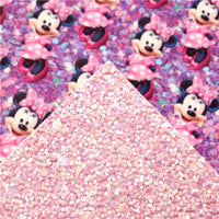 Minnie on Pink Chunky Glitter Double Sided Faux Leather Sheet
